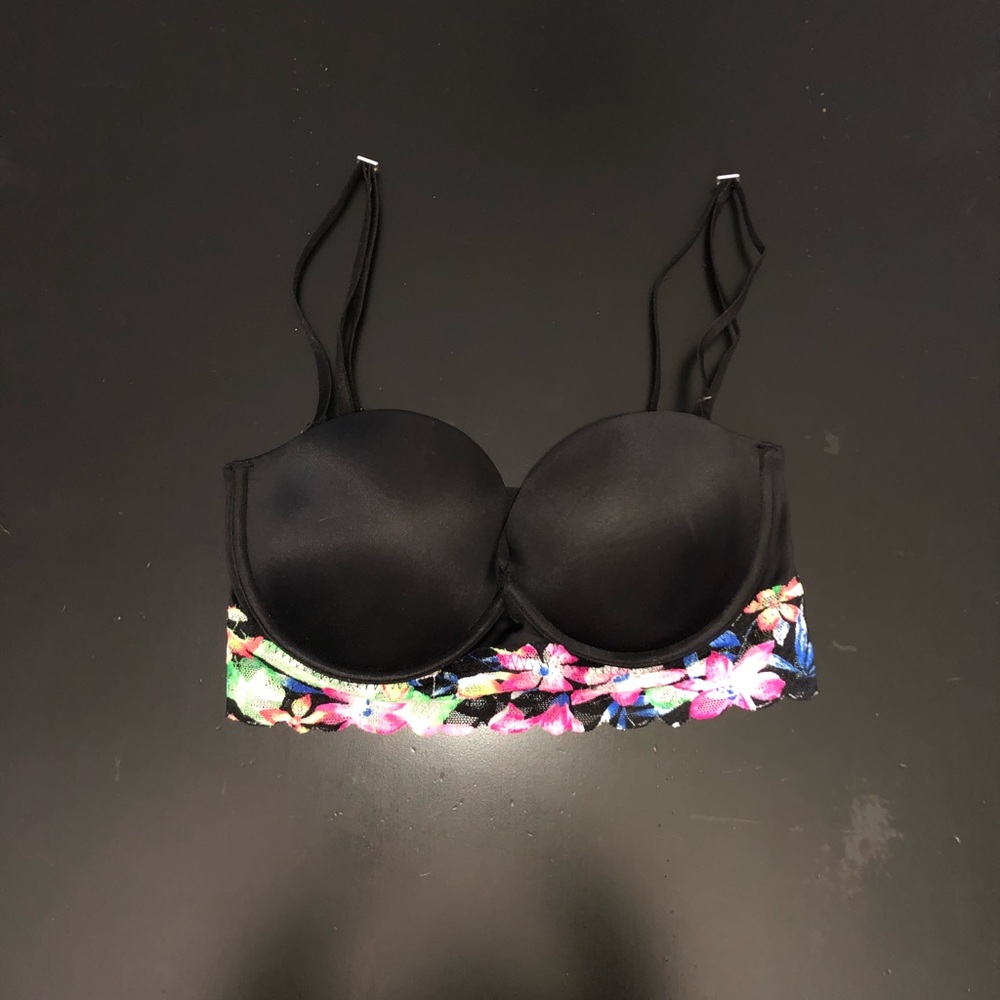 VS Pink black floral lace bustier 34D